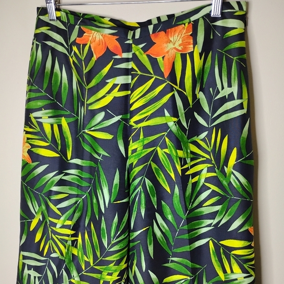 Vintage Silk Club 100% Silk Tropical Print Pants Cropped Resort Cruise Style - Picture 3 of 7